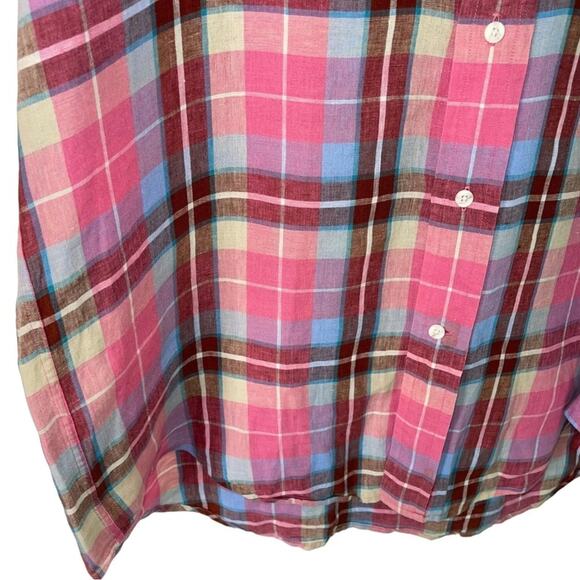 Faconnable Men’s Large Linen Pink Plaid Button Down Shirt in Preloved Condition - Picture 10 of 11